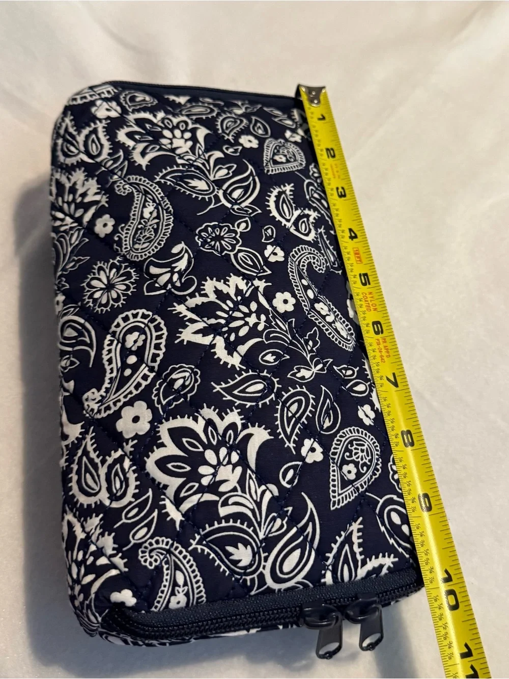 Navy Paisley Quilted Cosmetic Travel Organizer Bag